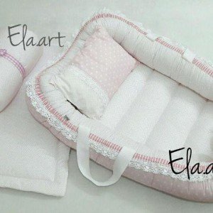 ست تشک 4 تکه با گیپور elaart  رنگ صورتی ملایم