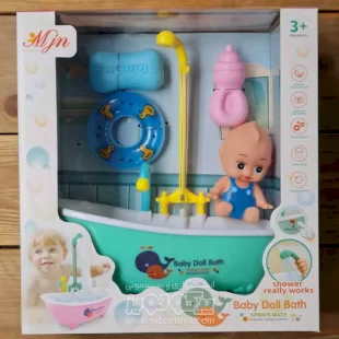 اسباب بازی وان حمام با عروسک پیراهن آبی کد P/JN002/B