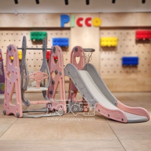 تاب و سرسره کودک هپی صورتی با حلقه بسکتبال مدل ps5146