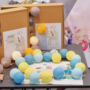 ریسه توپی کنفی سایز کوچک آبی زرد آبی کم رنگ مدل 4071655