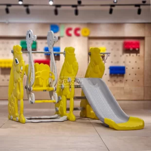 تاب و سرسره کودک طرح سنجاب طوسی با حلقه بسکتبال مدل 5107