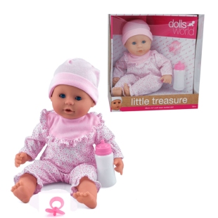 عروسک دخترانه با شیشه شیر و پستونک لباس صورتی کد 8102