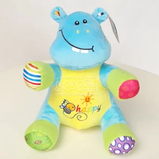 عروسک پولیشی موزیکال جغجغه ای طرح  اسب آبی رنگ آبی کد AF100218B