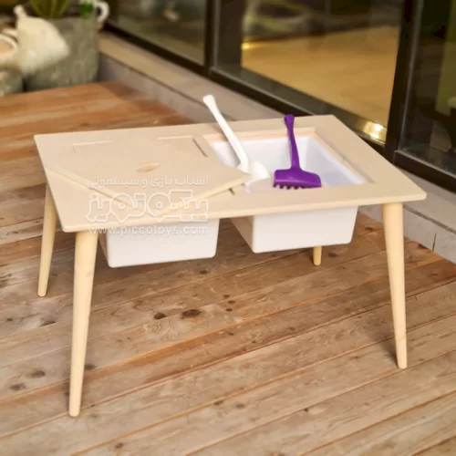 میز کودک چوبی با دو باکس بزرگ سفید