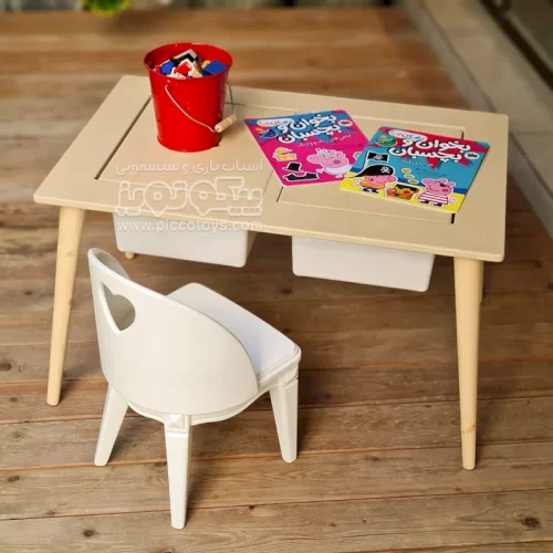 قیمت میز کودک چوبی با دو باکس بزرگ سفید