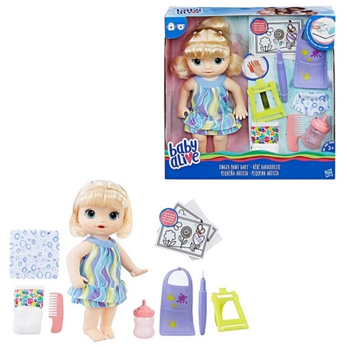 عروسک دخترانه بیبی آلایو با لوازم نقاشی و قلم جادویی Baby Alive finger paint کد C0960LA00