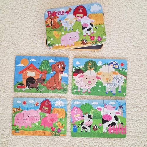 پازل چوبی حیوانات مزرعه با قوطی فلزی مدل XHN0110
