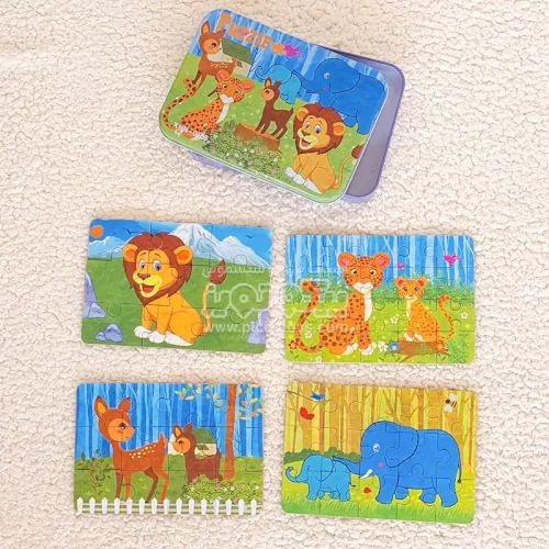 پازل چوبی حیوانات با قوطی فلزی مدل XHN0106