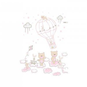 پرده اتاق کودک saint clair خرس و خرگوش کاروسل صورتی کد 115100