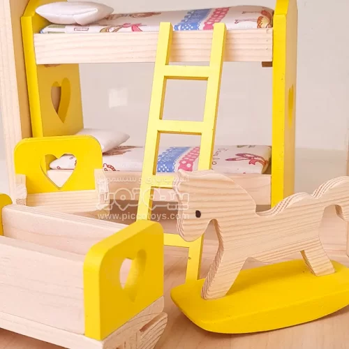 اسباب بازی چوبی ست وسایل خانه عروسکی مدل اتاق خواب کودک