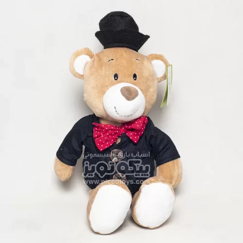 عروسک پولیشی خرس با کت مشکی و کلاه  کد P/AF100126A/D