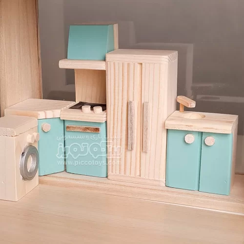 اسباب بازی چوبی ست وسایل خانه عروسکی مدل آشپزخانه