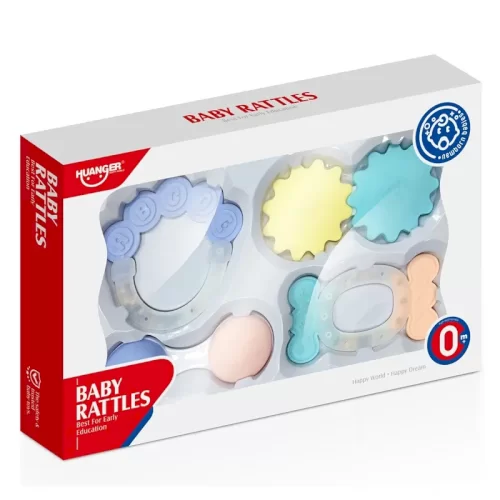 ست جغجغه و دندانگیر 4 عددی هانگر Huanger رنگ پاستلی کد HE0115