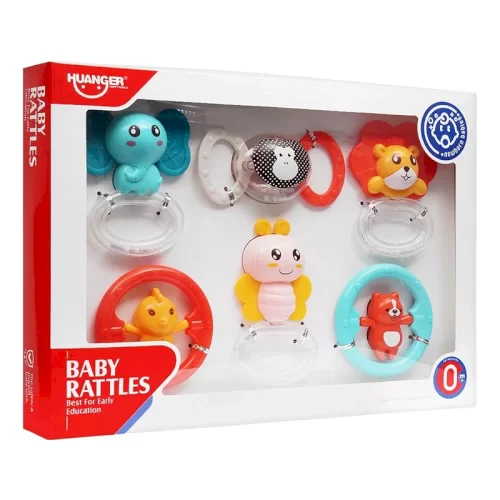 ست جغجغه و دندانگیر 6 عددی هانگر Huanger طرح حیوانات کد HE0132