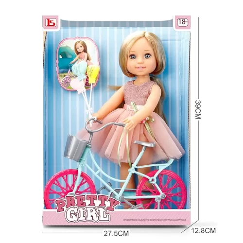 عروسک دخترانه با لباس صورتی و دوچرخه کد LS1504