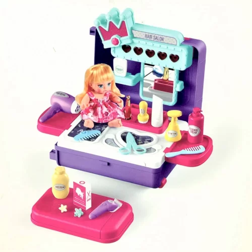 اسباب بازی میز آرایش مو کودک بنفش چمدانی 31 تکه