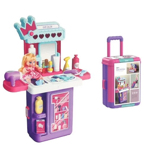 اسباب بازی میز آرایش مو کودک بنفش چمدانی 31 تکه کد 8257