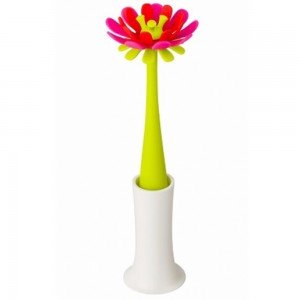 شیشه شور سلیکونی سبز با گل صورتی  boon 11129