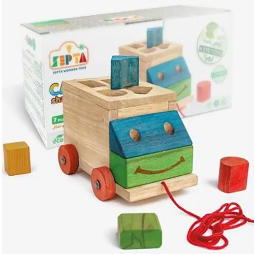 اسباب بازی چوبی کشیدنی مدل ماشین جاگذاری اشکال کد 900221