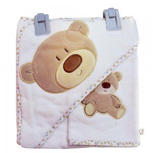 حوله 2تکه کلاه دار سفید پو mothercare