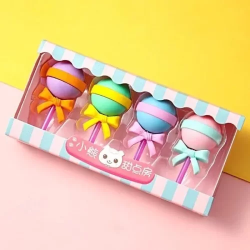 پاک کن فانتزی مدل آب نبات چوبی 4 عددی کد 5342B