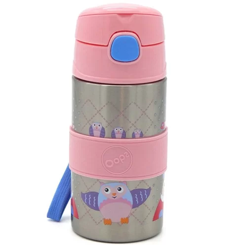 قمقمه نی دار استیل اوپس oops رنگ صورتی کد 4100550