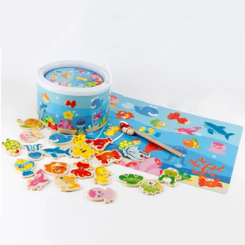 اسباب بازی ماهیگیری آهنربایی چوبی با صفحه بازی کد MWZ0187