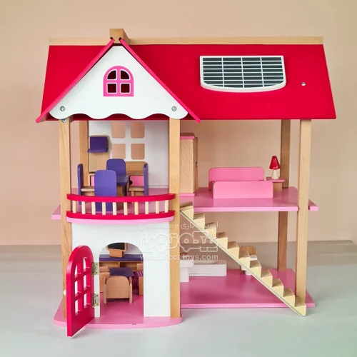 خانه عروسکی چوبی  با لوازم رنگ صورتی کد GT712