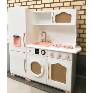 آشپزخانه چوبی مدل آلما رنگ شیری گلبهی کد 606551