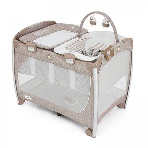 تخت و پارک فول با گهواره ویبره دار Joie Excursion Change & Bounce Tan Stripe TSB000