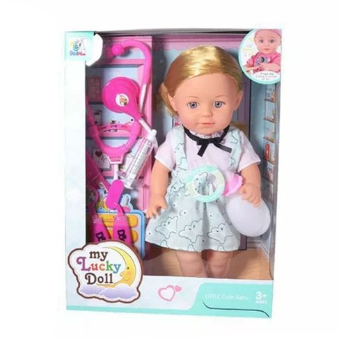 عروسک دخترانه موزیکال با ست پزشکی  و پیراهن سفیدکد P/98019/A