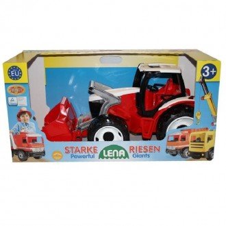 بسته بندی تراکتور بزرگ قرمز LENA - Strong giant tractor with front loader, red