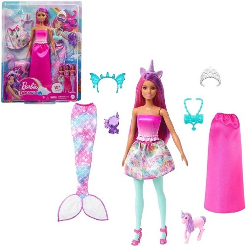 عروسک باربی پری دریایی لباس صورتی DreamTopia کد HLC28