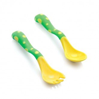 قاشق و چنگال زرد سبز nuby مدل 5256