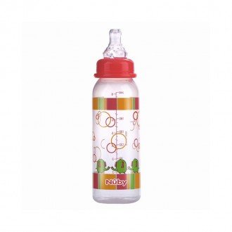 طلق گرد نارنجی طرحدار با سرشیشه 240ml  مدل nuby 1160