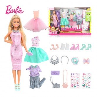 عروسک با لباس و کفش barbie dvj64