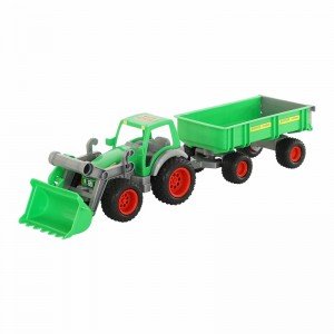 تراکتور سبز با لودر و تریلی polesie مدل 37770