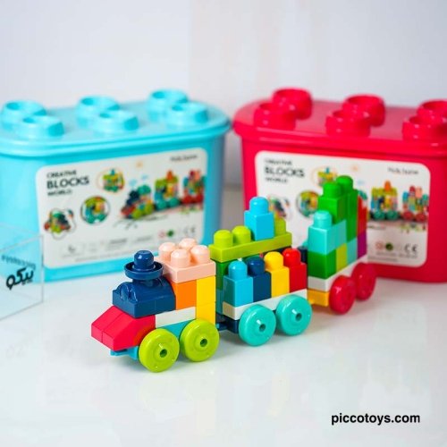 اسباب بازی بلوک 55 قطعه سطلی کیدز هوم مدل قطار اعداد کد 188A46