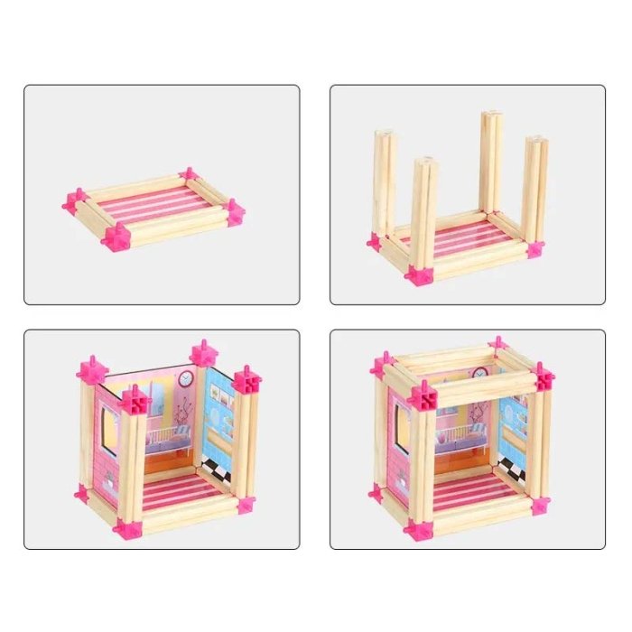 اسباب بازی ساختنی بلوک چوبی 298 تکه مدل خانه عروسک کد BLLN3775