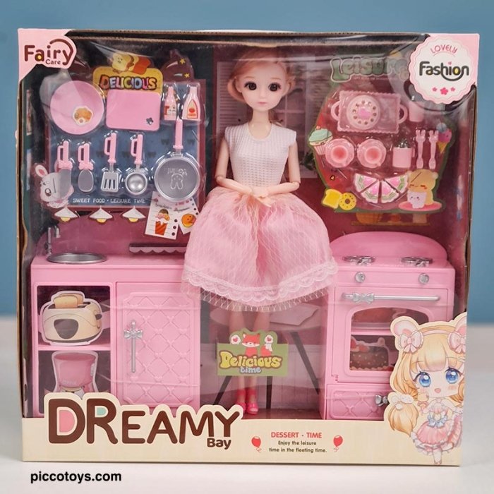 عروسک دخترانه با لوازم آشپزخانه کد 6648