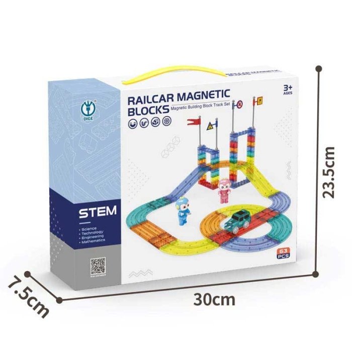 اسباب بازی کاشی های مغناطیسی 63 تکه مدل ریل ماشین کد 6706
