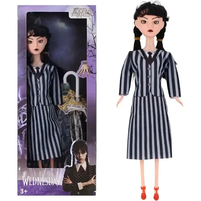 عروسک دخترانه ونزدی Wednesday با لباس راه راه کد XY001A