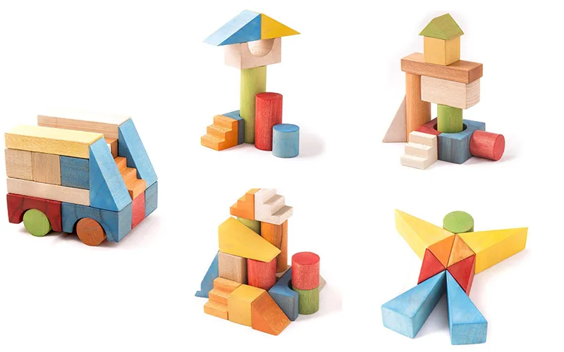 40-piece colored blocks wooden toy with wooden box