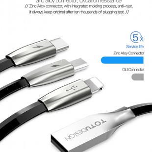 کابل تبدیل USB به MicroUSB/USB-C/لایتنینگ توتو مدل ZINC ALLOY LI-003 طول 1.5متر