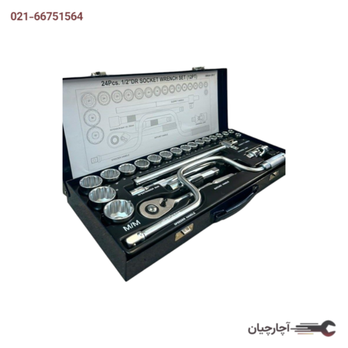 جعبه بکس 1/2 درایو سفید با پولیش میکرو ساتن 24 عددی برند مسترتولز تایوان