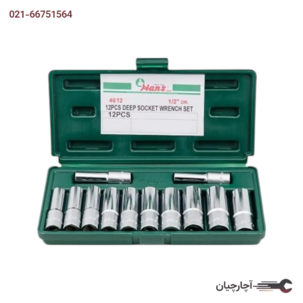 جعبه بکس درایو 1/2 بلند 12 عددی 8-24 برند هنس تایوان کد کالا 4612MB