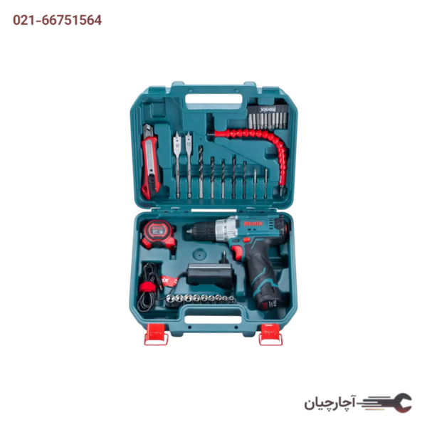 کیت دریل شارژی 12 ولت تک باتری 35 پارچه برند رونیکس کد کالا  RS-8611