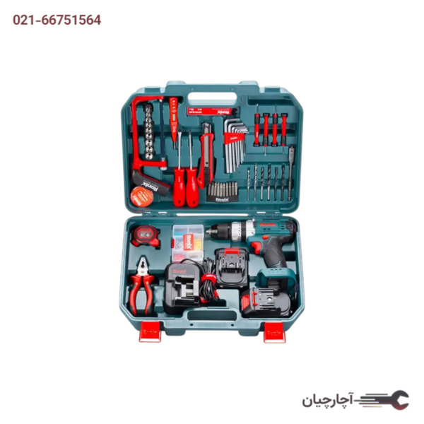 کیت دریل شارژی 20 ولت دو باتری 53 پارچه برند رونیکس کد کالا RS-8620