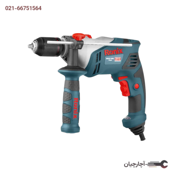 دریل 13 میلی متری چکشی سه نظام اتوماتیک فلزی 650وات با کیف BMC برند رونیکس کد کالا 2213