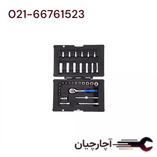 جعبه بکس درایو 1/4 اینچ کوتاه و بلند 32 عددی برند هزبرن، کد کالا 1225232